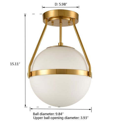 Mid Century Modern Globe Semi Flush Mount Ceiling Light Fixture